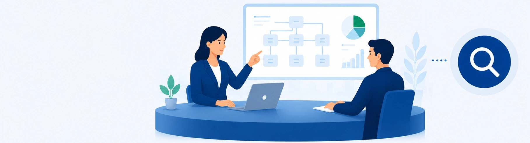 Consult — two professionals reviewing a whiteboard